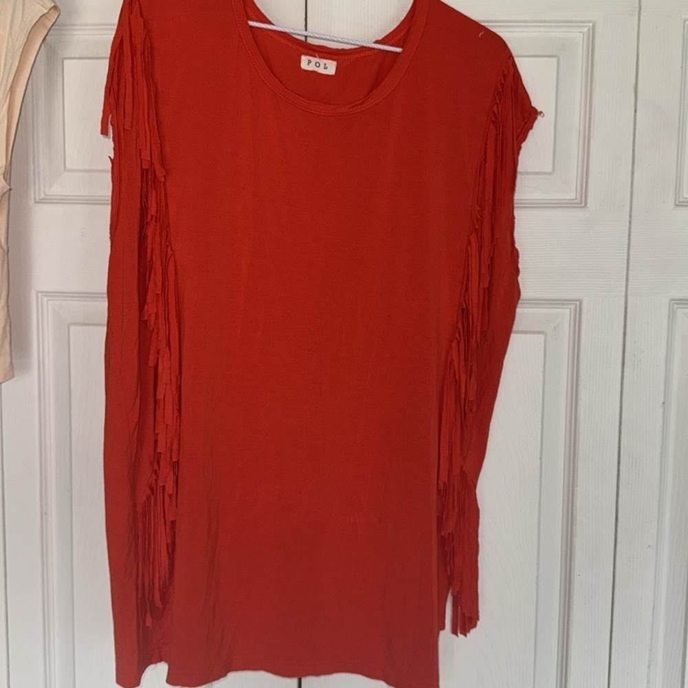 POL orange  fringed  Sleeveless Muscle Tee